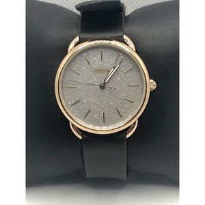 Fossil ES4421 Women's Black Leather Analog Pink Dial Quartz Genuine Watch HK59